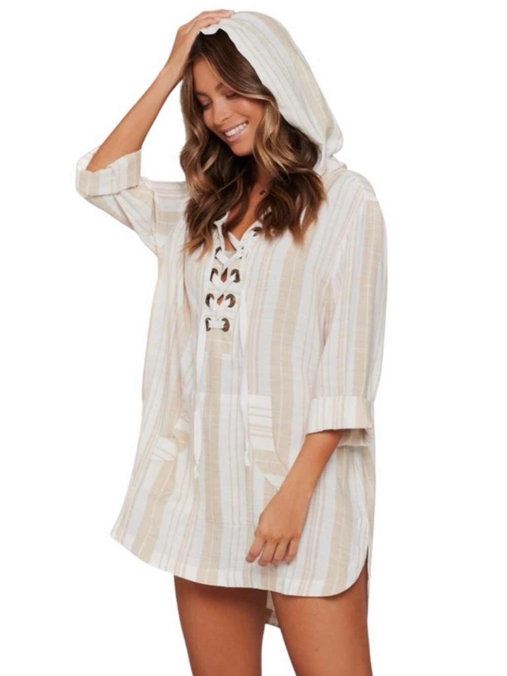 L*Space Striped Lightweight Lace Up Cover Up Womenās Small